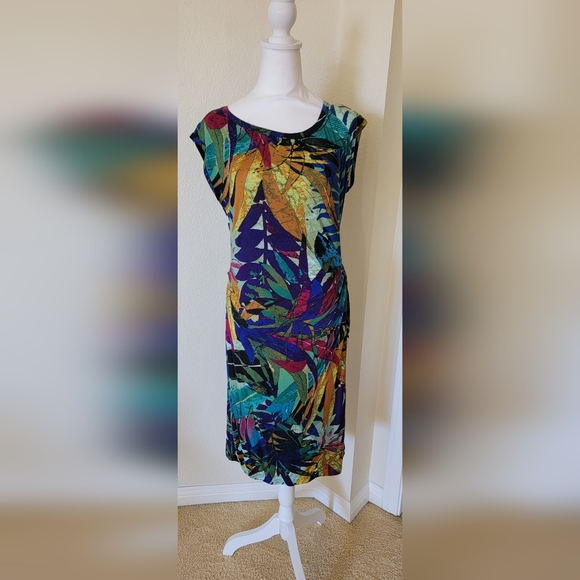 Vibrant Tropical Print Dress By Spense, Size Large - Picture 1 of 5